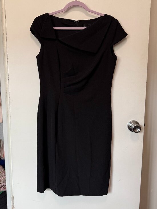 Tahari Dresses & Skirts - Tahari Black Sheath Dress, Aysmetrical Neckline - Excellent Condition - Size 8